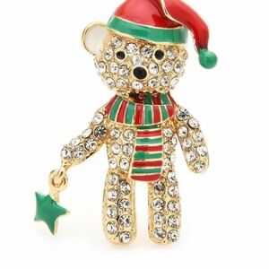 Festive Bear Brooch with Crystals